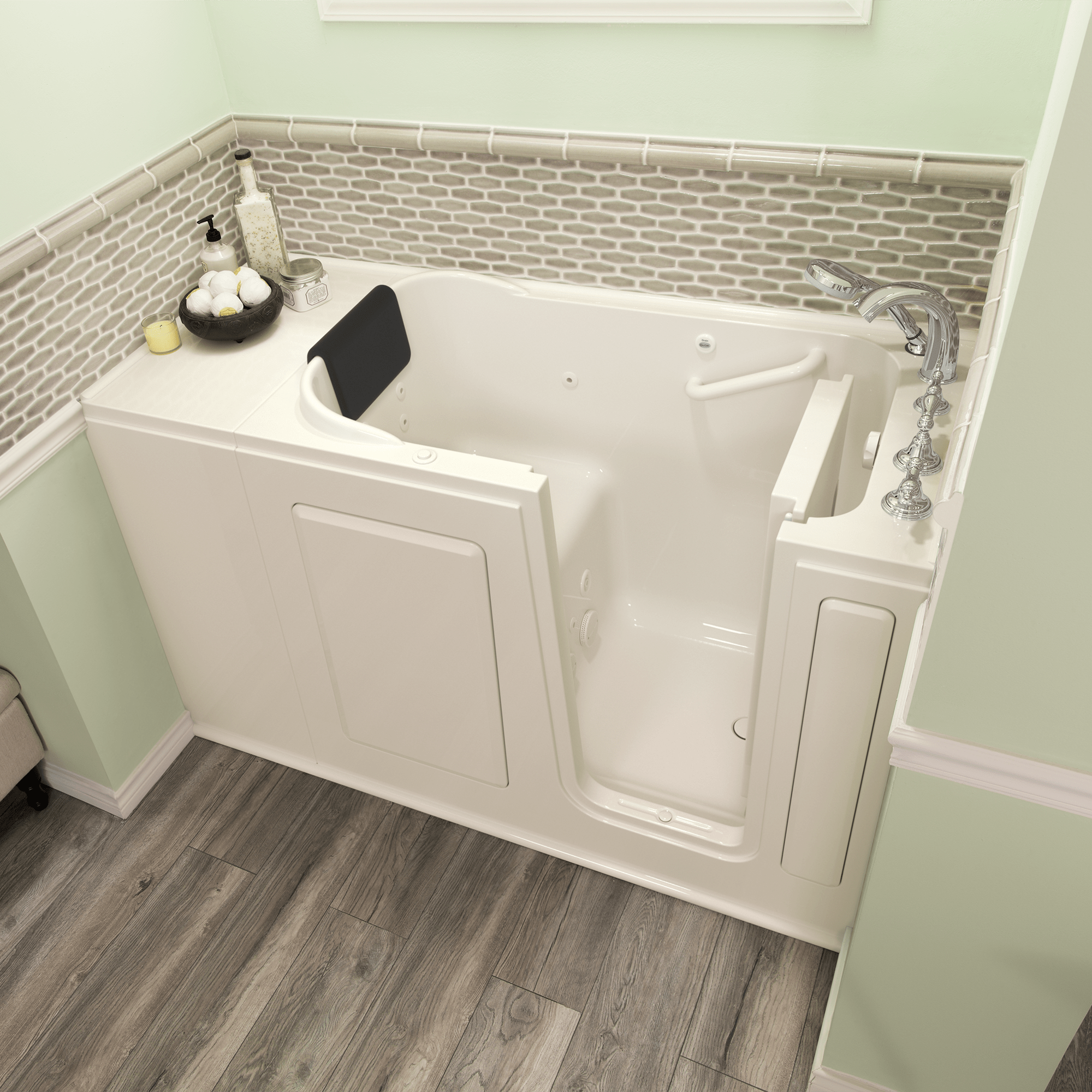 Gelcoat Premium Series 28 x 48-Inch Walk-in Tub With Whirlpool System - Right-Hand Drain With Faucet